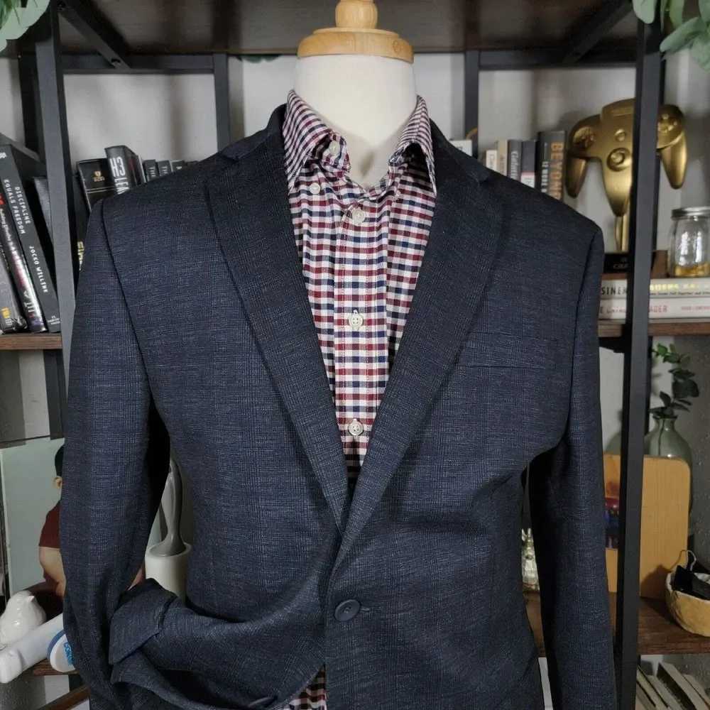 Joseph Abboud Men's Sport Coat‎ Blazer Two Button Navy Blue Plaid Slim Fit XLT